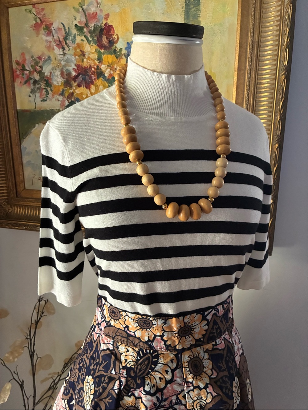 Philosophy Black and White Striped Knit Turtleneck Short Sleeve Top Blouse